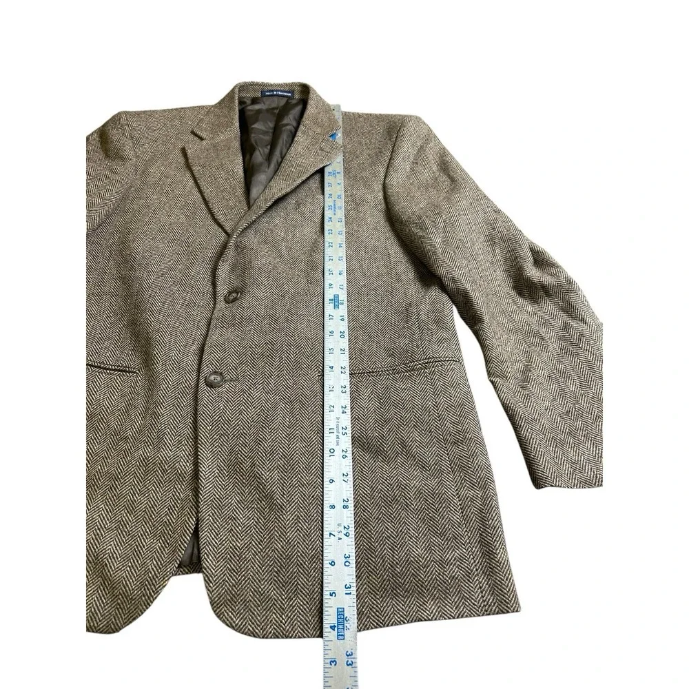 Lands' End Men's Wool Tweed‎ 2-Button Blazer Brown Beige Herringbone 42 R